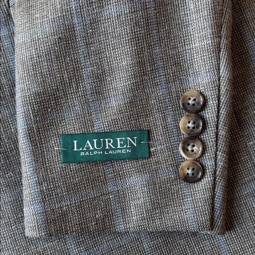 NWT Lauren Ralph Lauren RL Ultraflex Brown Blue Windowpane Check Blazer 41 S